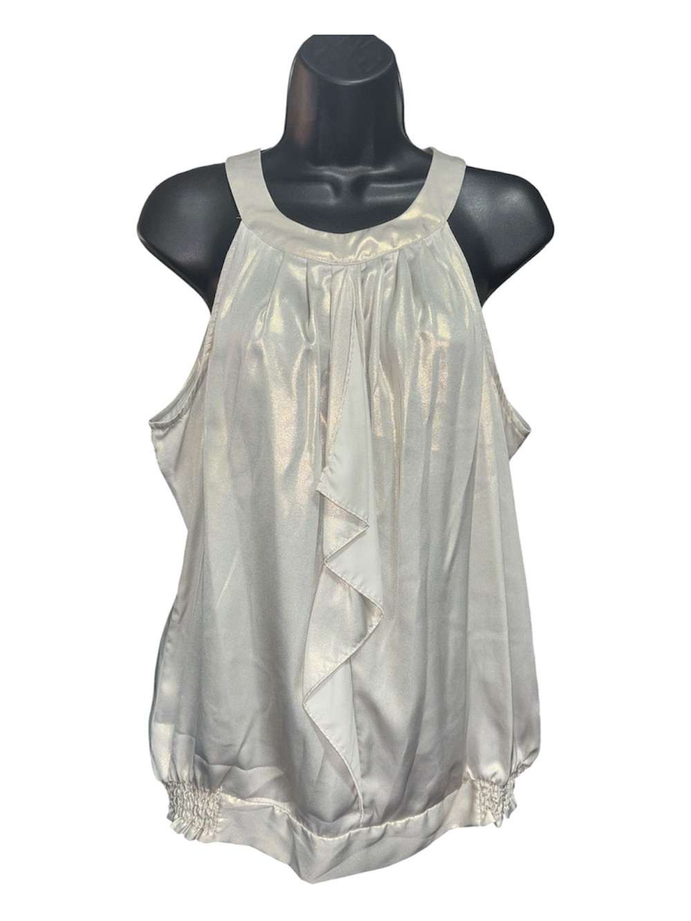 WORTHINGTON Beige Sheen Sleeveless Ruffle Halter Top - Picture 3 of 7